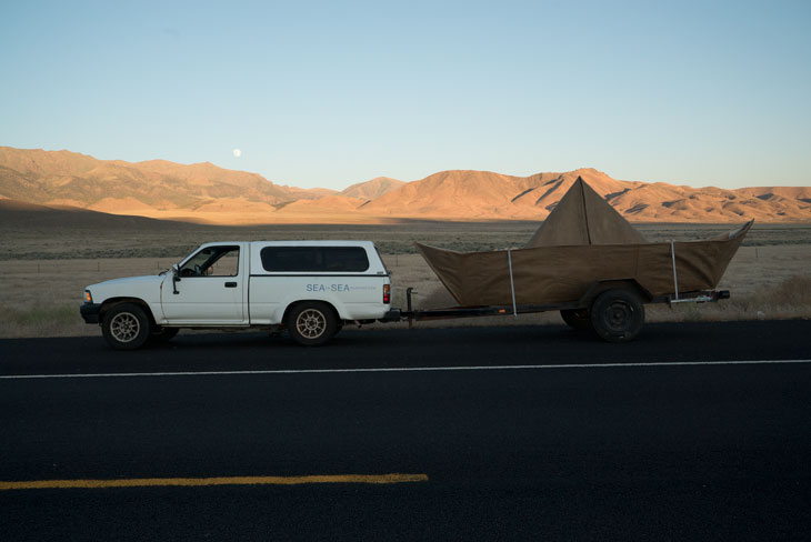 Boat on highway 50 in Nevada