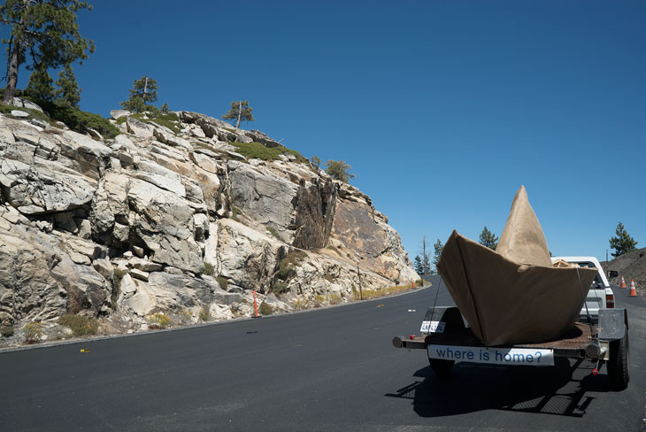 Boat crossing the Sierra Nevada Mountains