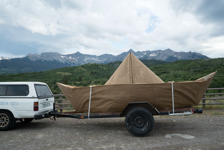 Boat with Colorado mountains