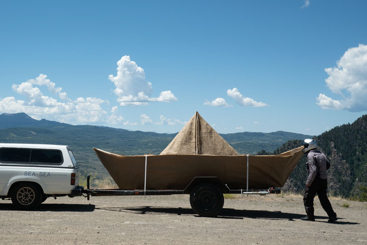 Boat with motorcyclist, Colorado