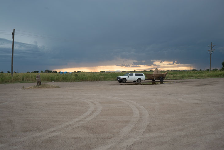 Boat with storm clouds in Lamar, Colorado