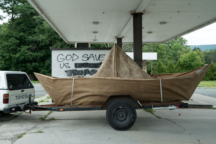 Boat with powerlines in New York