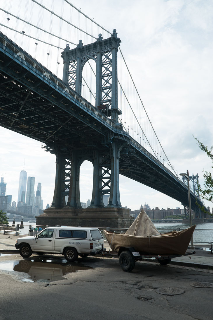 Boat in DUMBO under the Manhattan Bridge in Brooklyn