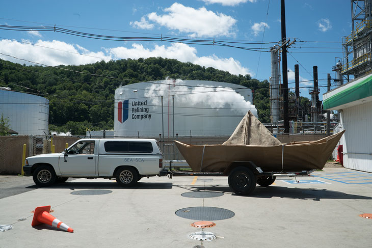 Boat at oil refinery in Warren, Pennsylvania